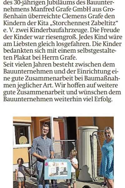„Große Überraschung für Kita“, SZ vom 03.08.20
